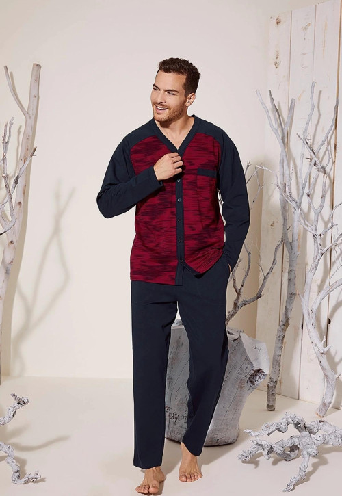 Erkek V Yaka Boydan Düğmeli Pijama Takımı