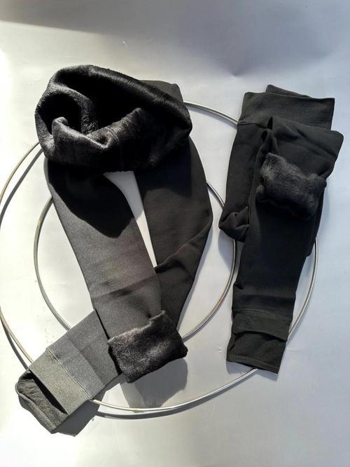 SİYAH PELUŞ TAYT PT580-1