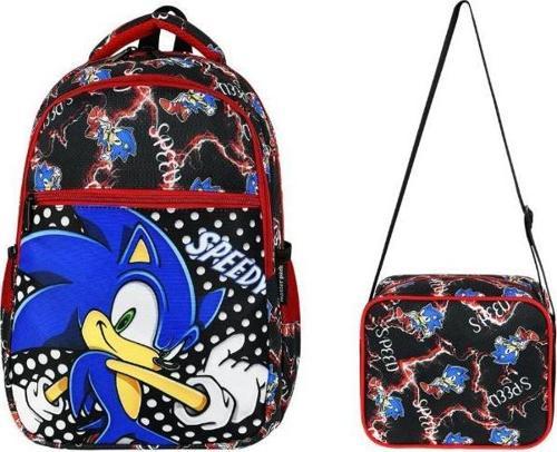 İlkokul Çantası Sonic 2'li Set 40*30 Cm Beslenme Çantası Ortopedik Sırt Çantası Erkek Çocuk