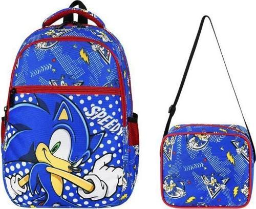 İlkokul Çantası Sonic 2'li Set 40*30 Cm Beslenme Çantası Ortopedik Sırt Çantası Erkek Çocuk
