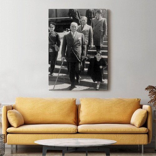 Atatürk Portre Tablosu Mustafa Kemal Atatürk Dikdörtgen Dekoratif Kanvas Tablo