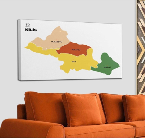 Kilis Ili Ve Ilçeler Haritası Dekoratif Kanvas Tablo 1389