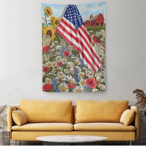 Güzel Bahçe İçierisindeki Amerka Bayrağı Duvar Örtüsü - Halısı-6278