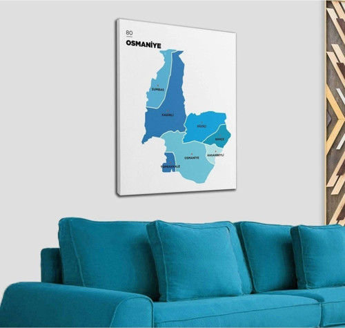 Osmaniye Ili Ve Ilçeler Haritası Dekoratif Kanvas Tablo 1438