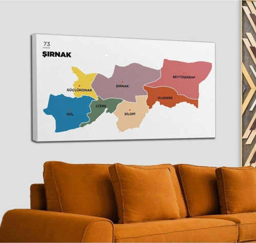 Şırnak Ili Ve Ilçeler Haritası Dekoratif Kanvas Tablo 1461