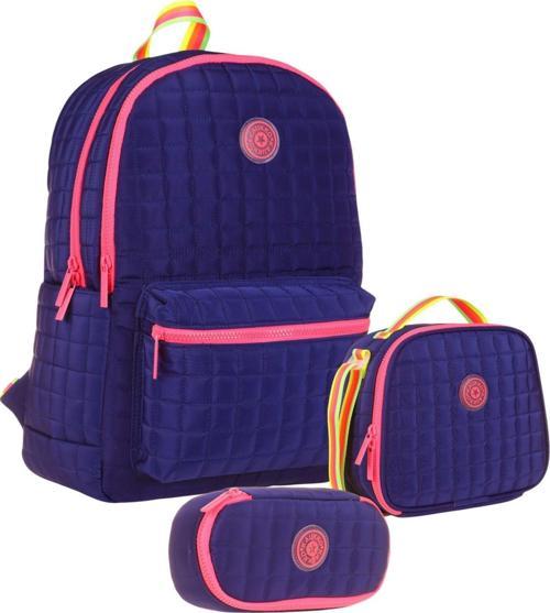 Quilted Lacivert Pembe Kapitone Üçlü Okul Çantası Seti - Kız Çocuk