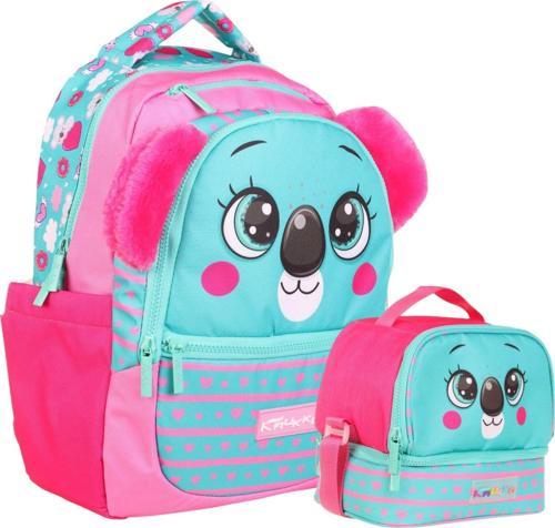 Kids Sevimli Koala Şekilli Kız Çocuk Okul Çantası ve Beslenme Çantası Seti - Yeşil Kırmızı