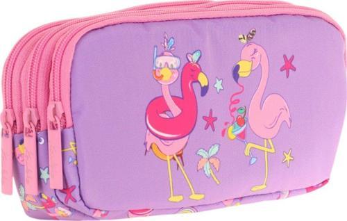 Kids Pembe Mor, Flamingolar, Kız Çocuk Üç Gözlü Okul Kalem Çantası - L8240