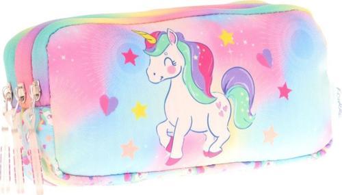 Kids Çok Renkli, Unicorn, Kız Çocuk Üç Gözlü Okul Kalem Çantası - L8243