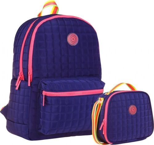 Kız Çocuk Kapitone Detaylı Lacivert Pembe Okul Çantası ve Kalemlik Seti(K1773+K9048)