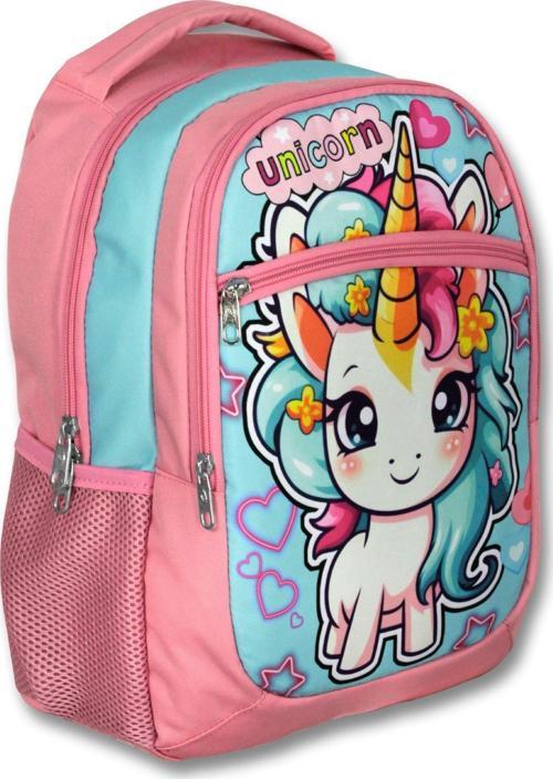Ümit Çanta Üç Gözlü Kız Çocuk İlkokul Çantası - Bebek Unicorn - Pembe Turkuaz - 5048