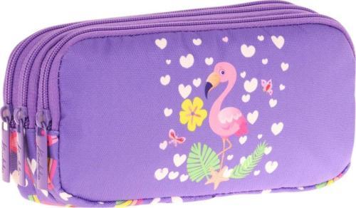 Kids Üç Bölmeli Mor Pembe, Flamingo, Kız Çocuk Okul Kalemliği - L8226