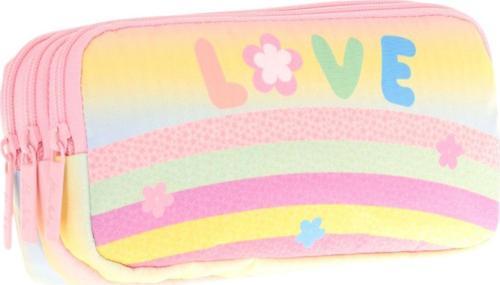 Kids Üç Bölmeli Sarı Çok Renkli, Simli Pullu Love, Kız Çocuk Okul Kalem Çantası - L8214