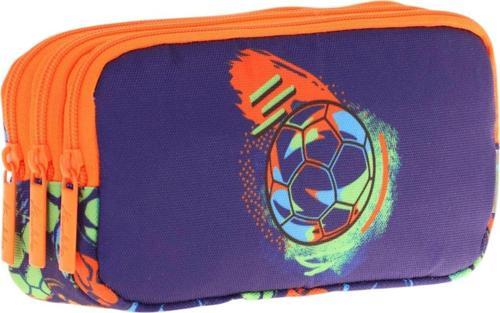 Kids Turuncu Lacivert, Futbol Topu Baskılı, Erkek Çocuk Üç Bölmeli Okul Kalem Çantası - L8269