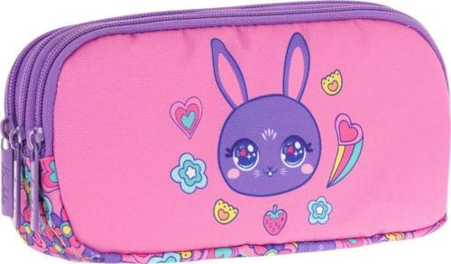 Kids Üç Bölmeli Pembe Mor, Tavşan Baskılı, Kız Çocuk Okul Kalemliği - L8220