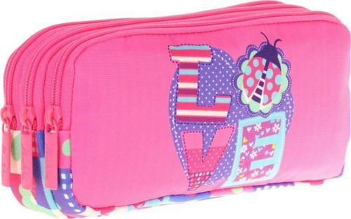 Kids Üç Bölmeli Pembe Mavi, Love Baskılı, Kız Çocuk Okul Kalemliği - L8229
