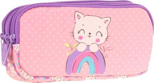 Kids Pembe Mor, Kedili, Kız Çocuk Üç Gözlü Okul Kalem Çantası - L8241