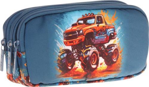 Kids Yeşil Kırmızı, Arazi Aracı, Erkek Çocuk Üç Bölmeli Kalemlik/Kalem Çantası - L8282