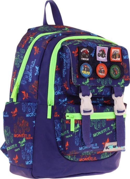 Kids Erkek Çocuk Armalı Kamyon Desenli İlkokul Okul Sırt Çantası (Dört Bölmeli) - Lacivert Yeşil - L5279