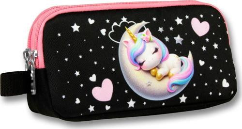 Ümit Çanta 5062 (Uykucu Unicorn Desenli - Siyah Pembe Renkli) Kız Çocuk Kalem Çantası