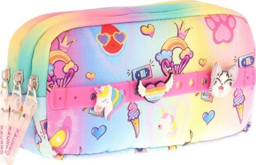 Kids Sarı Pembe, Rengarenk, Kız Çocuk Üç Gözlü Okul Kalem Çantası - L8244