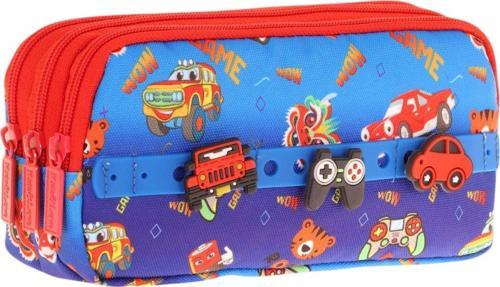 Kids Mavi Kırmızı, Arabalar, Erkek Çocuk Üç Bölmeli Okul Kalem Çantası - L8258