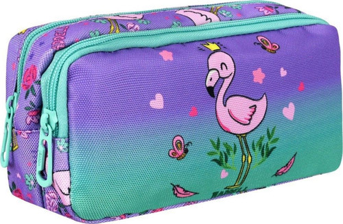 İki Bölmeli Mor Yeşil Flamingo Kız Çocuk Kalem Çantası