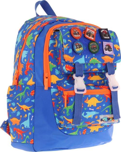 Kids Erkek Çocuk Armalı Dinazor Desenli İlkokul Okul Sırt Çantası (Dört Bölmeli) - Mavi - L5278