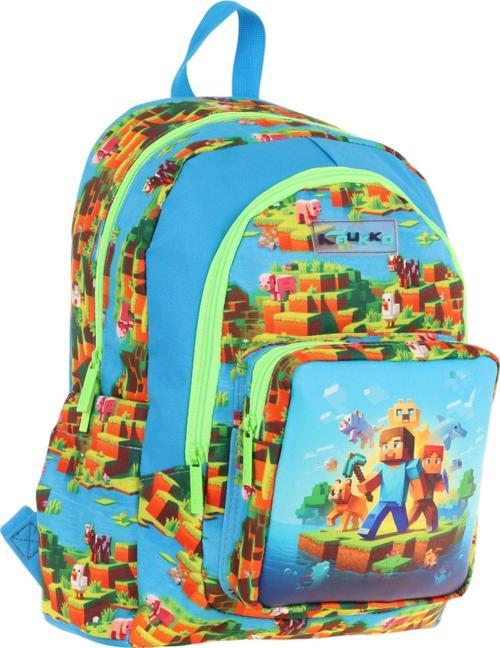 Kids Üç Bölmeli (Mavi Yeşil - Craft Baskılı) Erkek Çocuk Okul ve Günlük Sırt Çantası - L5280