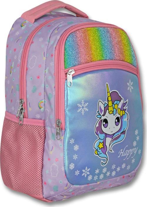 Ümit Çanta Üç Gözlü Kız Çocuk İlkokul Çantası - Gökkuşağı Unicorn - Turkuaz Pembe - 5015