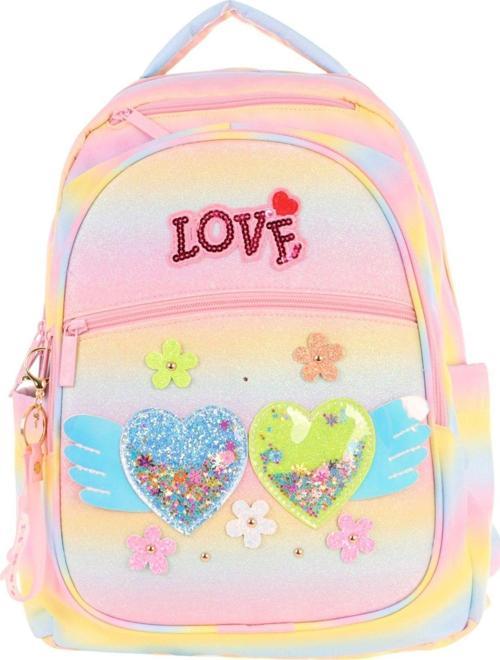 Kids Simli Kalp ve Çiçek Detaylı Kız Çocuk Dört Bölmeli Okul Çantası - L5213