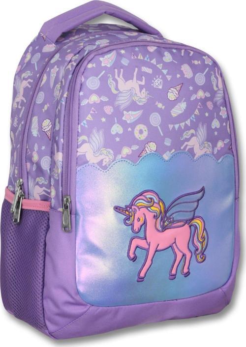 Ümit Çanta Nakışlı Unicorn Kız Çocuk Üç Gözlü Lila Renk Okul Çantası - 5027