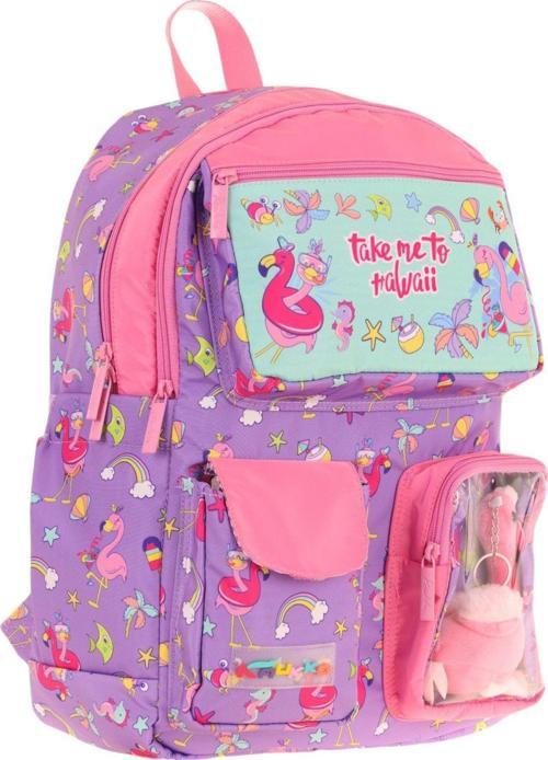 Kız Çocuk Peluş Flamingolu İlkokul Okul Sırt Çantası - Mor Pembe - L5240