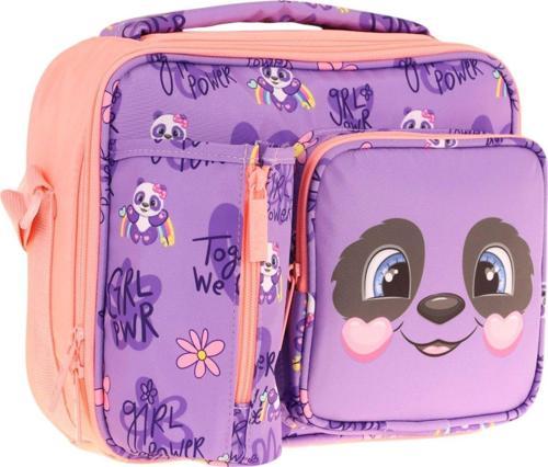 Kız Çocuk, Mor SOmon, Panda Desenli Isı Yalıtımlı Üç Bölmeli (Matara Cepli) Okul Beslenme Çantası L7233