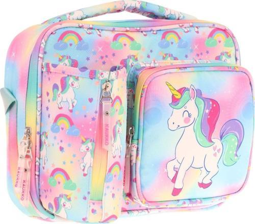 Kız Çocuk, Çok Renkli, Unicorn Baskılı Isı Yalıtımlı Üç Bölmeli (Matara Cepli) Okul Beslenme Çantası L7243