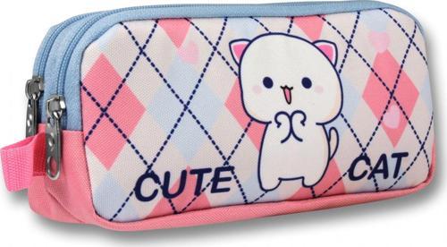 Ümit Çanta Beyaz Pembe Love Cute Cat Desenli Kalem Çantası - Kız Çocuk - 5026