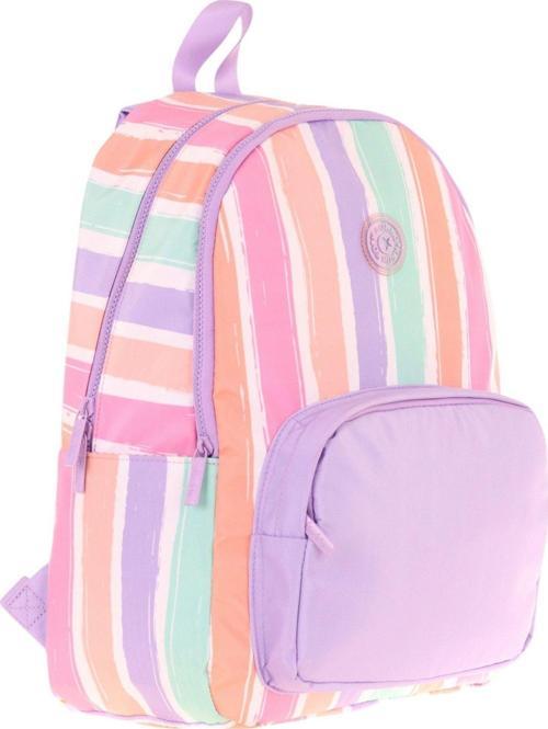 Rainbow Kız Çocuk Üç Bölmeli İlkokul ve Ortaokul Çantası - Mor Çok Renkli Çizgili - K1801