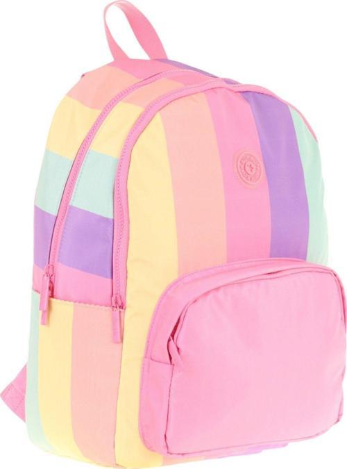 Rainbow Kız Çocuk Üç Bölmeli İlkokul ve Ortaokul Çantası - Pembe Çok Renkli Çizgili - K1802