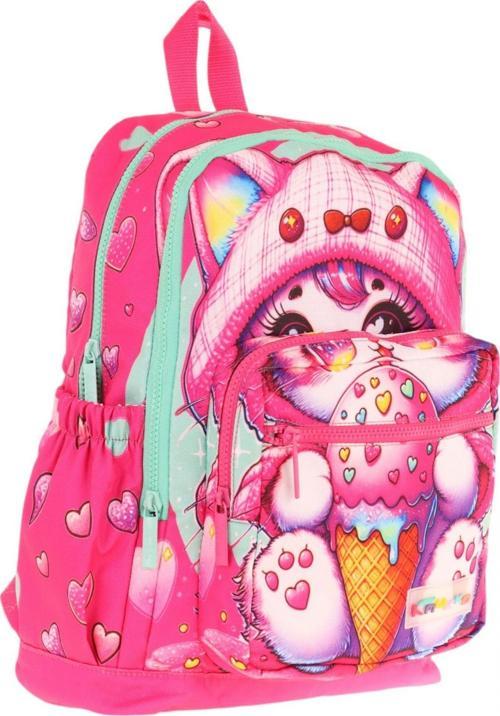 Dört Bölmeli (Kız Çocuk - Pembe - Dondurma Yiyen Kedi) - İlkokul Okul Sırt Çantası - L5250