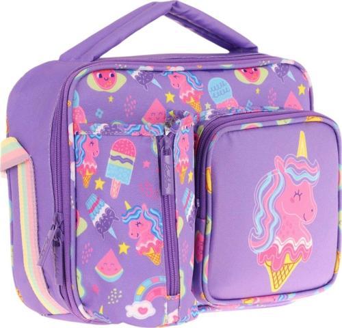 Kız Çocuk, Lila Pembe, Unicorn Desenli Isı Yalıtımlı Üç Bölmeli (Matara Cepli) Okul Beslenme Çantası L7224