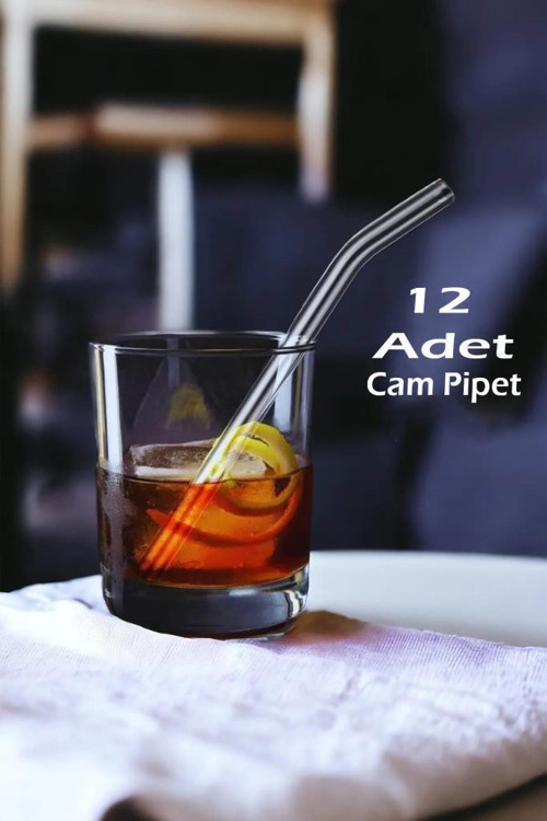 12li Cam Şeffaf Eğimli Pipet 16cm