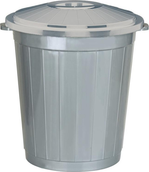 Plastik 50 Litre Battal Kapaklı Kulplu Çöp Kovası Gri