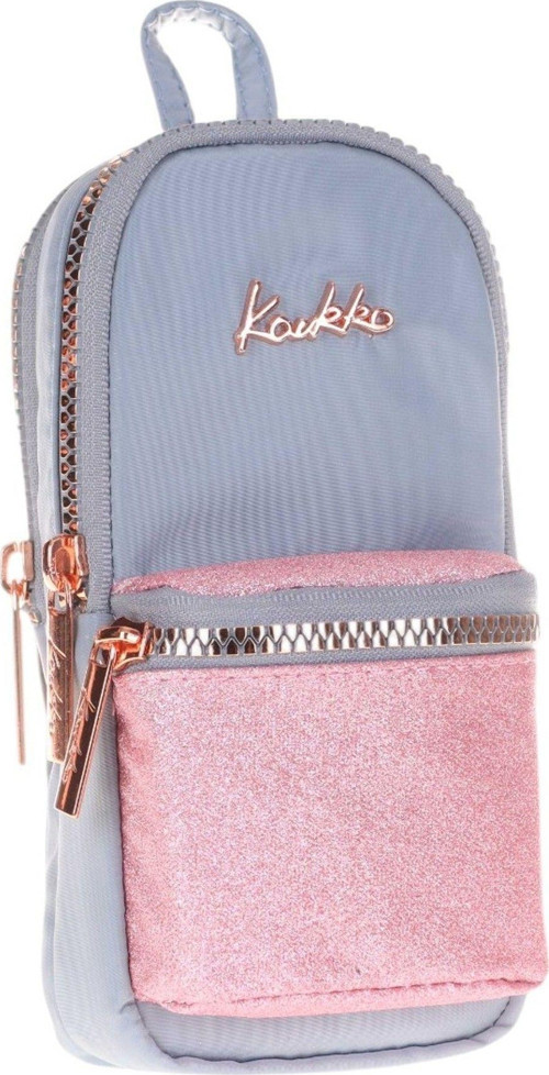 Çanta Şekilli Kız Çocuk Üç Bölmeli Kalemlik - Gri Pembe - Rugan Detaylı - K2513
