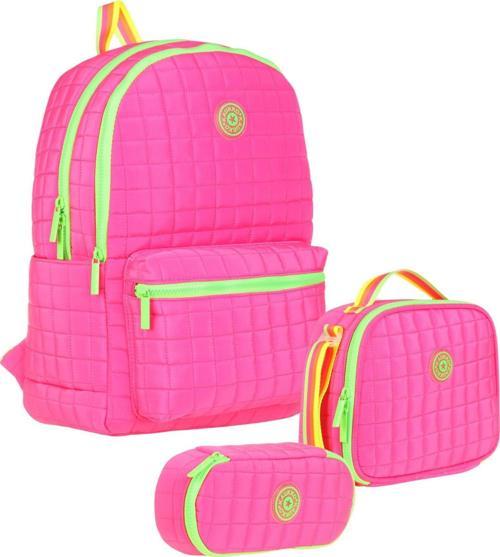 Quilted Pembe Yeşil Kapitone Üçlü Okul Çantası Seti - Kız Çocuk