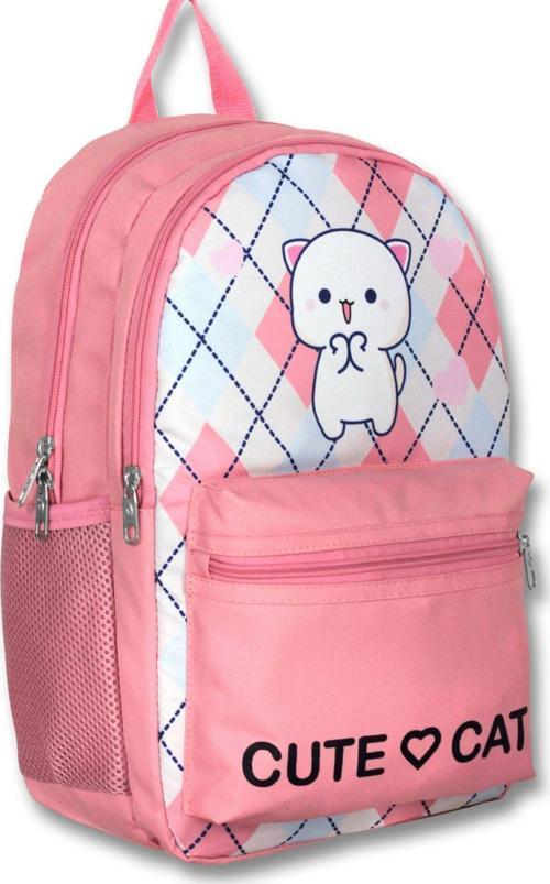 5024 (Love Cute Cat - Beyaz Pembe - Kız Çocuk) Okul Çantası