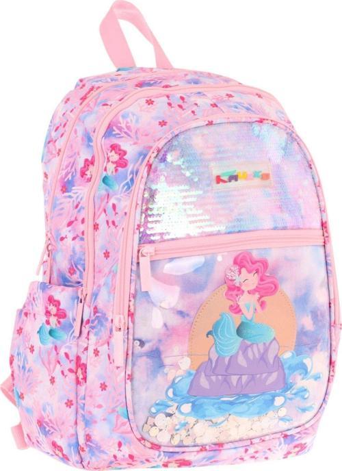 Kids Kız Çocuk (Pembe Mavi - Pullu Denizkızı Desenli) Dört Gözlü Okul Sırt Çantası - L5217