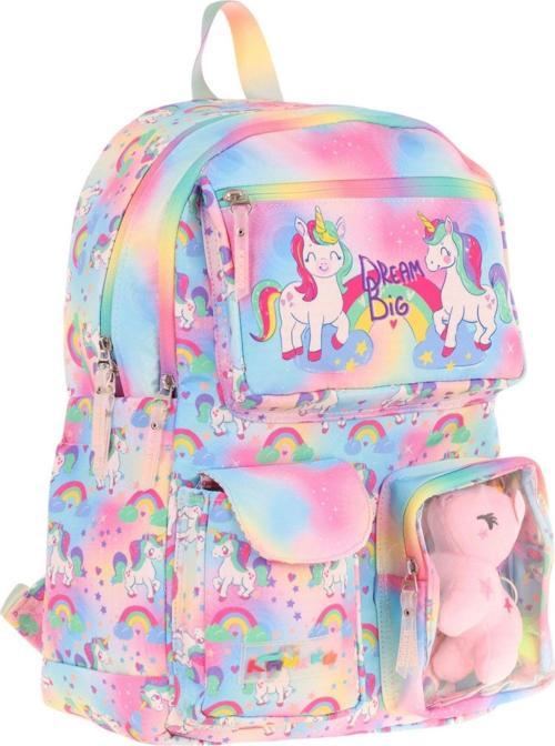 Kız Çocuk Peluş Unicornlu İlkokul Okul Sırt Çantası - Pembe - L5243