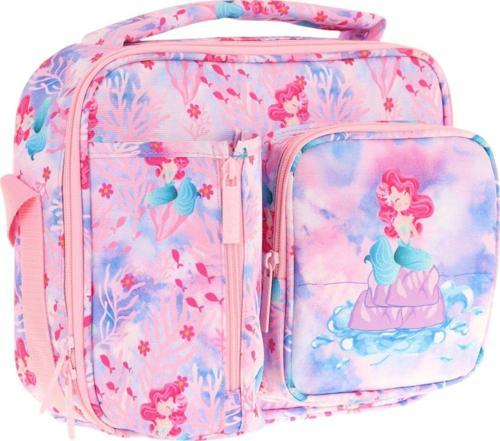 Kız Çocuk, Pembe Mavi, Denizkızı Desenli Isı Yalıtımlı Üç Bölmeli (Matara Cepli) Okul Beslenme Çantası L7217