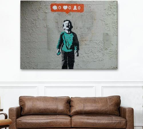 Bansky Takipçisi Olmadığı İçin Ağlayan Sosyal Medya Cocugu Kanvas Duvar Tablosu-5021