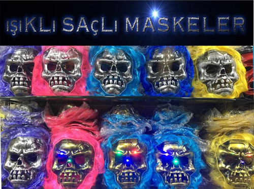 Cadılar Bayramı Işıklı Halloween Kuru Kafa Maskesi 1 Adet